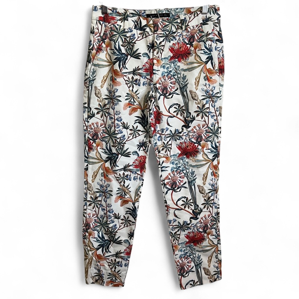 ZARA WOMAN Floral Print Slim‎ Fit Pants S Multicolor Botanical Trousers